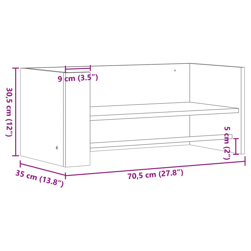 vidaXL Raft de perete, stejar sonoma, 70,5x35x30,5 cm, lemn prelucrat