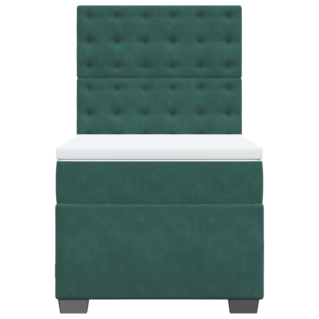 vidaXL Pat box spring cu saltea, verde închis, 90x190 cm, catifea