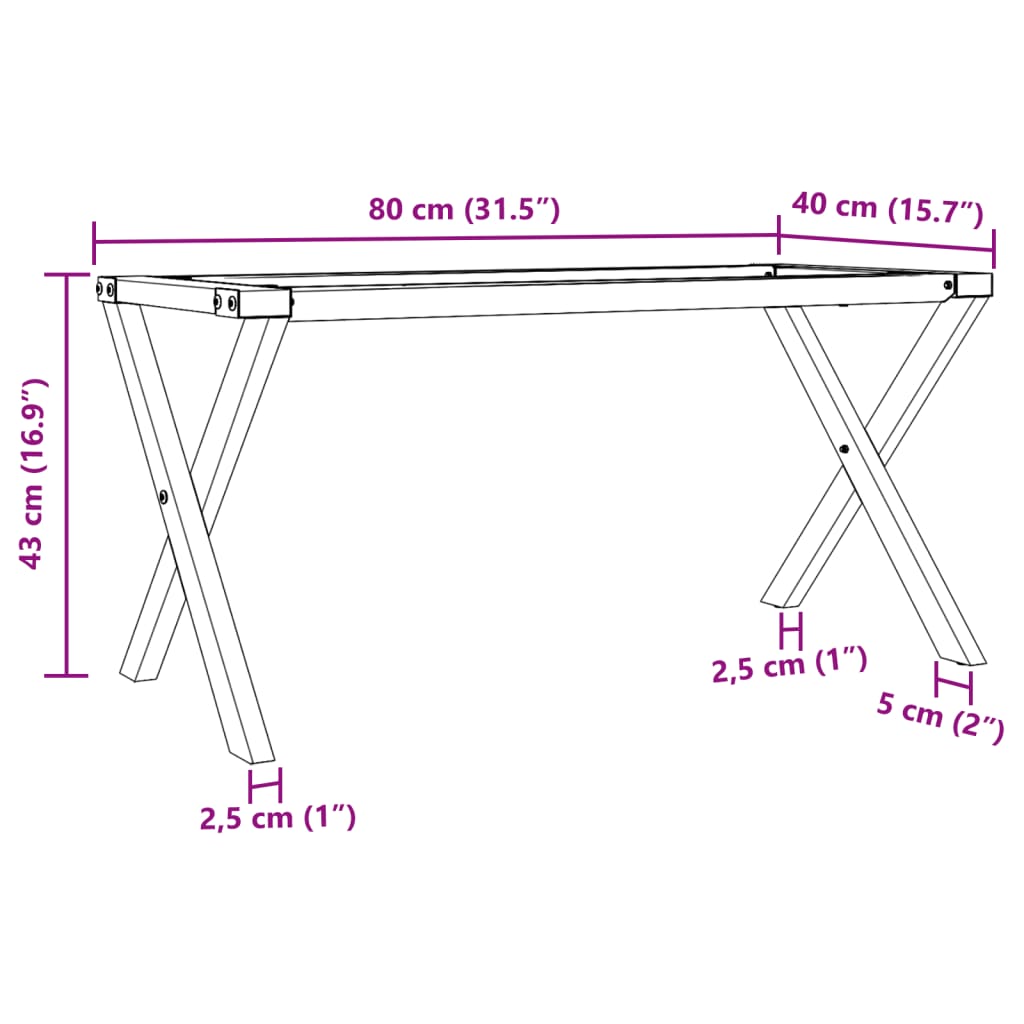 vidaXL Picioare Măsuță de cafea X-Frame 80x40x43 cm Fontă