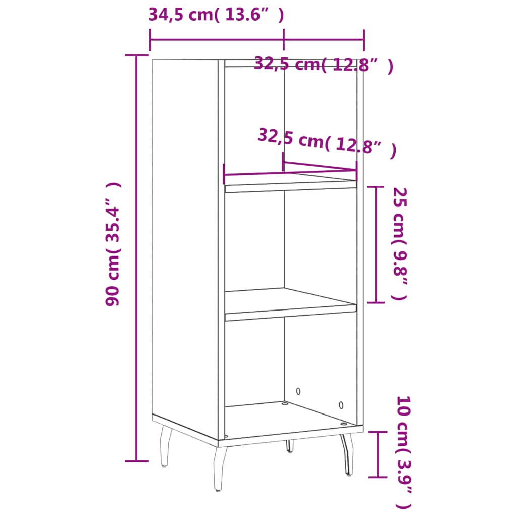 vidaXL Servantă, gri sonoma, 34,5x32,5x90 cm, lemn compozit