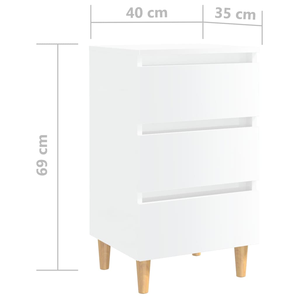 vidaXL Noptiere & picioare lemn, 2 buc., alb extralucios, 40x35x69 cm