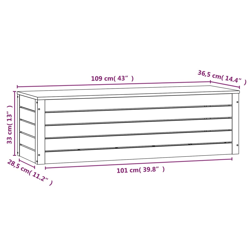 vidaXL Cutie de depozitare, 109x36,5x33 cm, lemn masiv de pin