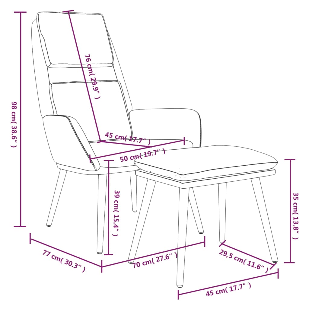 vidaXL Scaun de relaxare cu taburet, crem, textil