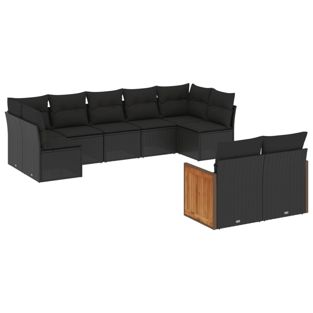 vidaXL Set mobilier de grădină cu perne, 9 piese, negru, poliratan