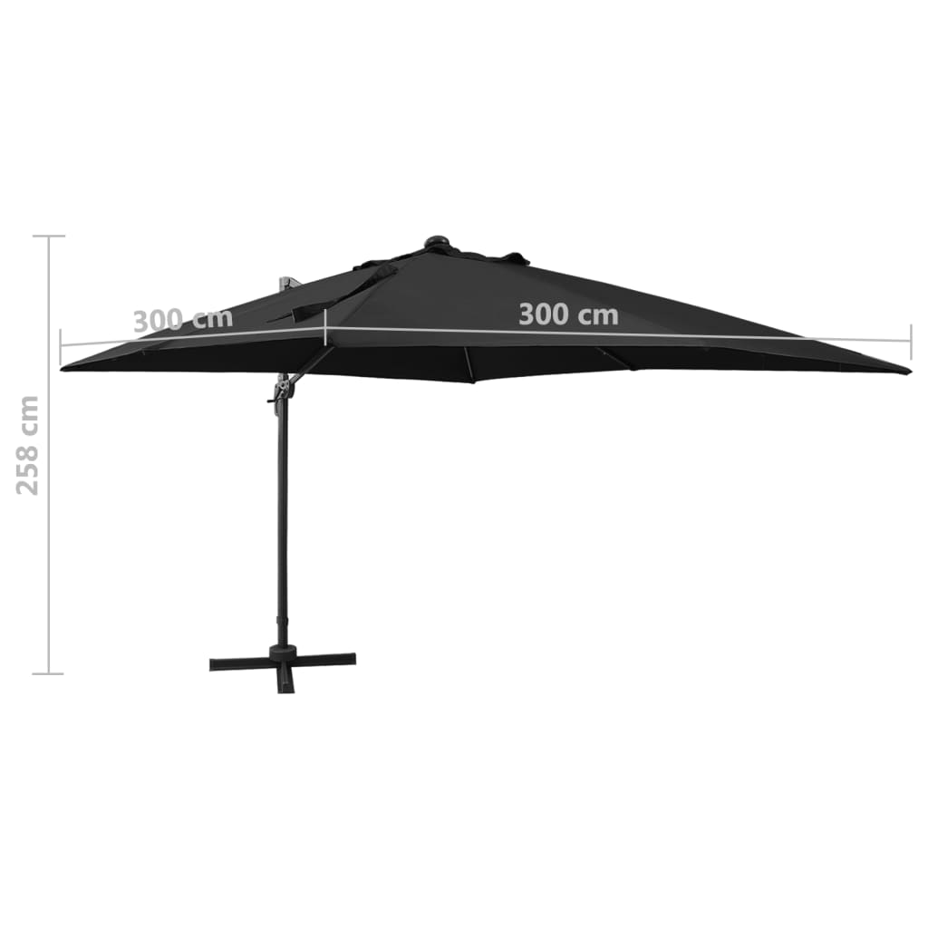 vidaXL Umbrelă în consolă cu stâlp și LED-uri, negru, 300 cm