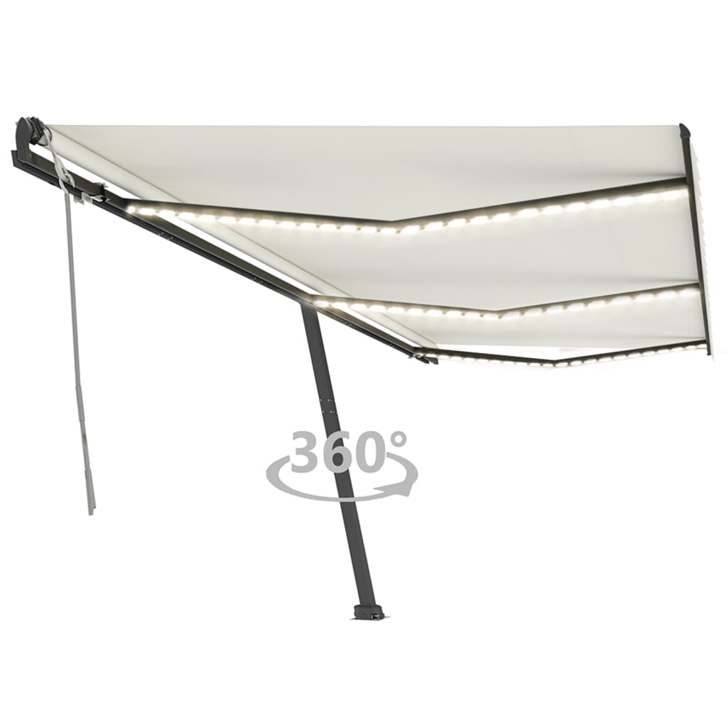 vidaXL Copertină retractabilă manual cu LED, crem, 600x350 cm