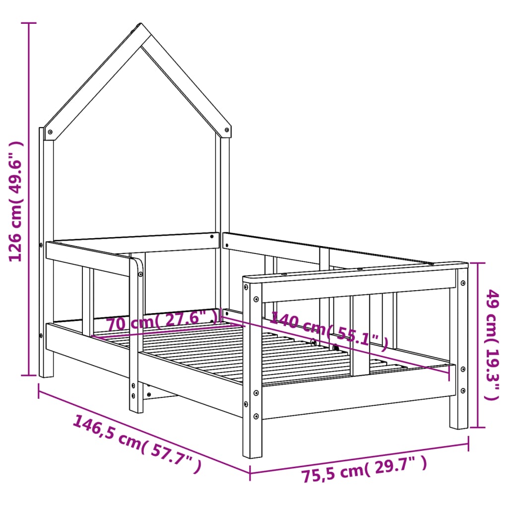 vidaXL Cadru de pat pentru copii, 70x140 cm, lemn masiv de pin