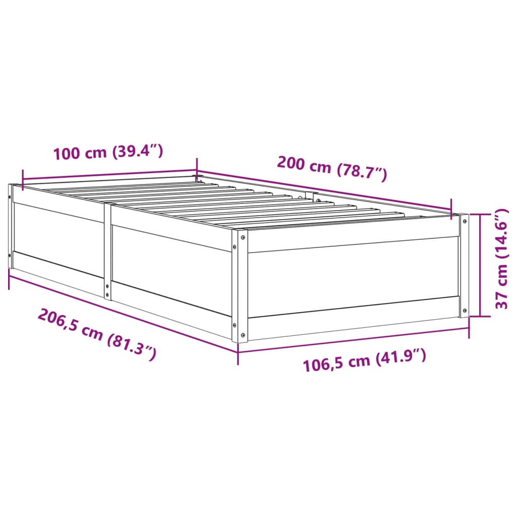 vidaXL Cadru pat fără saltea, alb, 100x200 cm, lemn masiv pin