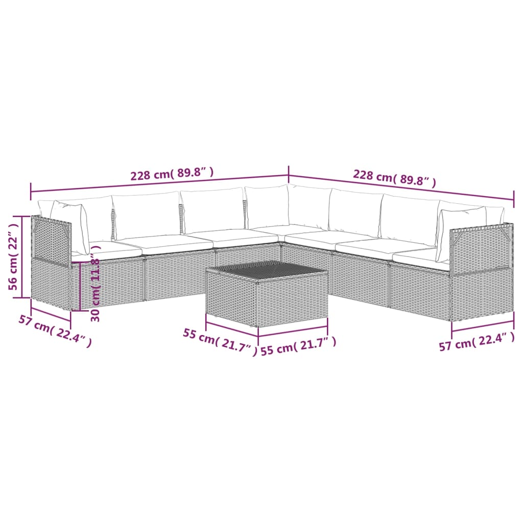 vidaXL Set mobilier de grădină cu perne, 8 piese, gri, poliratan