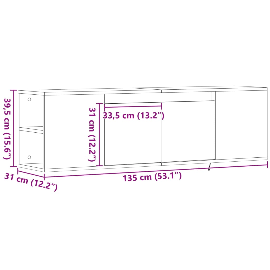 vidaXL Dulap TV de perete cu lumini LED, stejar sonoma, 135x31x39,5 cm