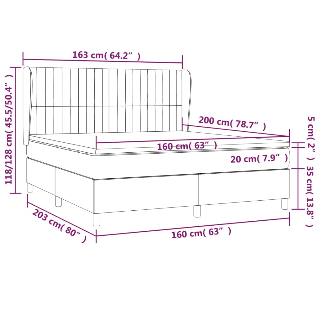 vidaXL Pat box spring cu saltea, roz, 160x200 cm, catifea