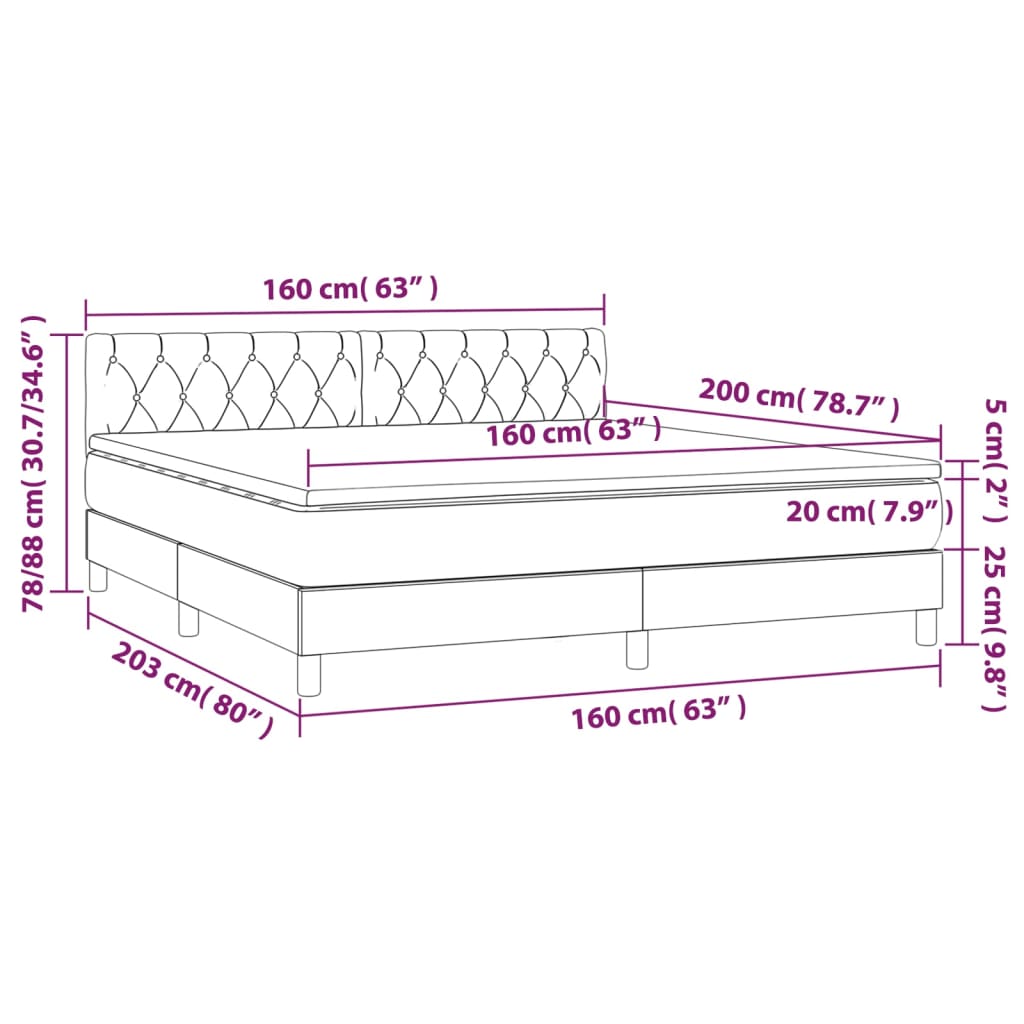 vidaXL Pat continental cu saltea, gri închis, 160x200 cm, țesătură