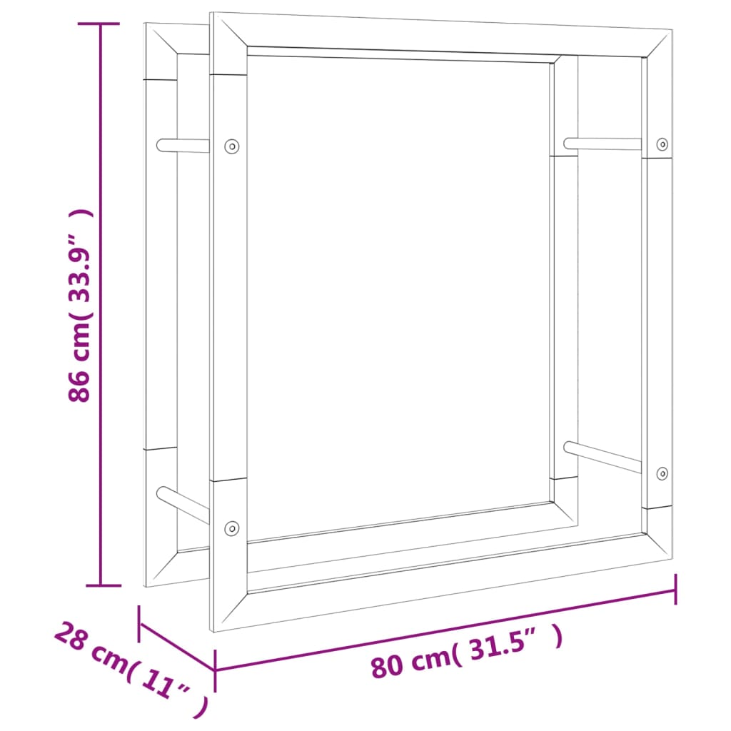 vidaXL Suport pentru lemne de foc, 80x28x86 cm, oțel inoxidabil